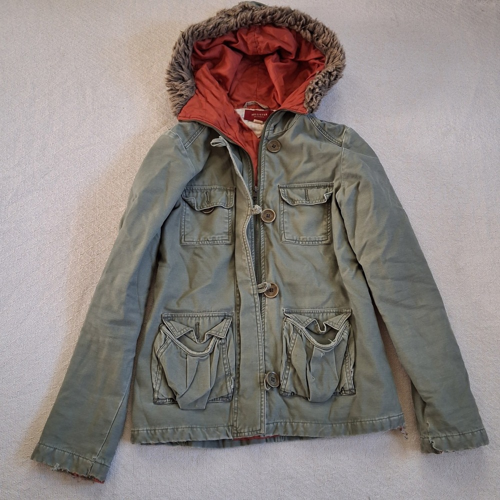 Hollister y2k utility coat indie whimsigoth bella swan vintage military 2000 fur
